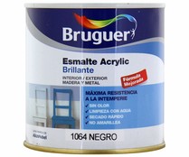 Bote de 0.25 litros de esmalte acrílico decorativo de color negro y con acabado brillante BRUGUER.