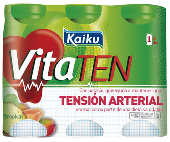 Yogur líquido de sabor tropical, que ayuda a controlar la tensión KAIKU Vitaten 6 x 70 gr.<br /> Yogur líquido de sabor tropical, que ayuda a controlar la tensión KAIKU Vitaten 6 x 70 gr.<br />