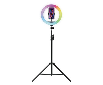 Aro de luz RGB QILIVE, con trípode XL y soporte para teléfono móvil. Aro de luz RGB QILIVE, con trípode XL y soporte para teléfono móvil.