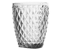 Vaso de vidrio transparente con decoración exterior de rombos en relieve, 0,27 litros de capacidad, Sidari LA MEDITERRÁNEEA.