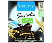 Barritas de cereales bañadas en chocolate negro. Sin gluten  SARIALÍS de BIOCENTURY 100 g.