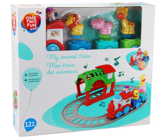 Tren Musical con Animales encajables en los vagones y vía para montar ONE TWO FUN ALCAMPO Baby. Tren Musical con Animales encajables en los vagones y vía para montar ONE TWO FUN ALCAMPO Baby.