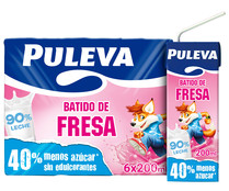 Batido con sabor a fresa, elaborado con un 90% de leche PULEVA 6 x 200 ml.