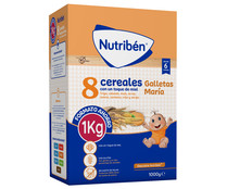 Papilla en polvo con 8 cereales, miel y galleta María a partir de 6 meses NUTRIBÉN 1000 g.