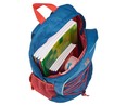 Mochila juvenil Neosport azul jeans y rojo con 1 compartimento, bolsillos laterales y exterior, y gomas de sujección, 30x43x7cm YOUNGS ATTITUDE ALCAMPO.