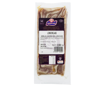Lonchejas de oreja cocida de cerdo SEGUNDO SANZ 500 g. Lonchejas de oreja cocida de cerdo SEGUNDO SANZ 500 g.