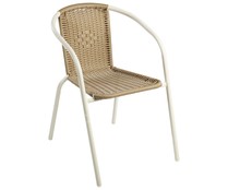 Silla de jardín color blanco y marrón de acero y ratán, 58x53x75cm GARDENSTAR ALCAMPO.