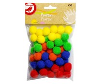 Pack de 50 pompones de colores 2cm diámetro para manualidades, PRODUCTO ALCAMPO.