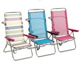 Silla plegable con posición de cama para camping y playa. Fabricada en aluminio, con asiento y respaldo alto de textileno, medidas 60x65x100 centímetros FIBERLINE.