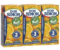 Zumo exprimido de naranja sin pulpa DON SIMON  brick de 3 uds x 20 cl.