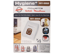 Pack de 4 bolsas de aspirador WONDERBAG ZR200720 Antiolores Higiene+.  Compatible con: Rowenta, Moulinex, Tefal
