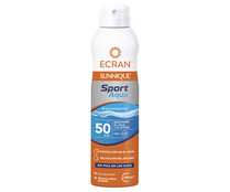 Protector solar en spray con factor protección 50+ ( muy alto) ECRAN Sport aqua 250 ml.