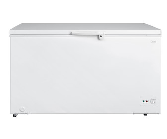 Arcón congelador MIDEA MDRC564FZF01, clasificación energética: F, H:85cm, A: 141,6cm, F: 75cm, capacidad total: 418L.