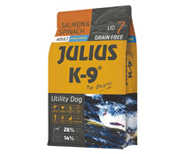 Alimento seco para perros adultos salmón y espinacas JULIUS K9 3 kg.