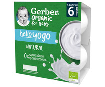 Postre lacteo infantil ecológico, sabor natural, a partir de 6 meses GERBER Organic 4 x 90 g.
