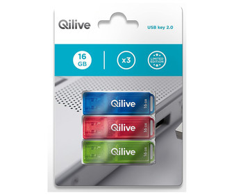 Pack de 3 memorias USB 16GB QILIVE, Usb 2.0. Pack de 3 memorias USB 16GB QILIVE, Usb 2.0.