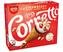 Conos de helado de leche, con salsa de fresa y chocolate blanco CORNETTO de Frigo 6 x 90 ml.
