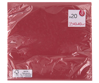 Servilletas de papel desechables rojas 3 capas 40 x 40 cm. ACTUEL 20 uds.