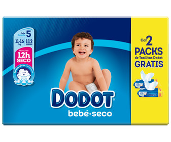 Pañales talla 5 para niños de 11 a 16 kilogramos + toallitas 144 unidades DODOT 112 uds. Pañales talla 5 para niños de 11 a 16 kilogramos + toallitas 144 unidades DODOT 112 uds.