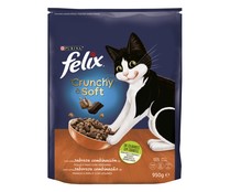 Comida para gatos seca con pollo, pavo y verduras FELIX CRUNCHY%SOFT 950 g. 
