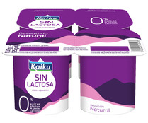 Yogur desnatado 0% materia grasa, sin lactosa ni azúcares añadidos, sabor natural KAIKU Sin lactosa 4 x 125 g.