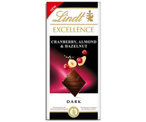 Chocolate negro con arándanos, almendras y avellanas LINDT EXCELLENCE 100 g.