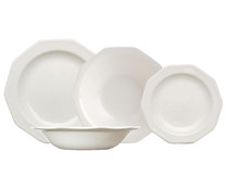 Vajilla completa de 19 piezas fabricada en loza inglesa con diseño octogonal, Artic White CHURCHILL.