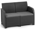 Conjunto de muebles de jardín Rosalie color grafito compuesto por 2 sillones individuales, sofá de 2 plazas y mesa, KETER.