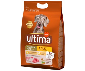 Pienso para perros adultos entre 1 y 7 años a base de buey, arroz y cereales integrales ULTIMA 3 kg. Pienso para perros adultos entre 1 y 7 años a base de buey, arroz y cereales integrales ULTIMA 3 kg.