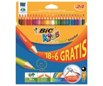 Caja con 24 lápices para colorear, con mina extra dura y hechos de madera reciclada al 50% BIC Kids evolution.