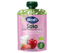 Bolsita de yogur y fruta (manzana y fresa), ecológicos  a partir de 12 meses HERO Solo 100 g.