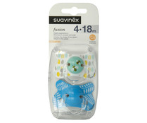 Chupetes con tetina anatómica de látex para bebes de 4 a 18 meses SUAVINEX Fusion 2 uds.