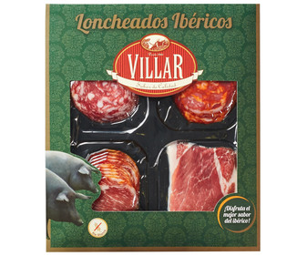Tabla de ibéricos de cebo, jamón, lomo, chorizo y salchichón VILLAR Loncheados ibéricos 200 g.
