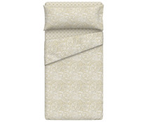 Juego de sábanas 48% algodón 120T diseño cachemire en tonos beige, 105cm. ACTUEL.