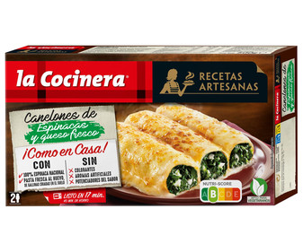 Canelones de pasta fresca al huevo, rellenos de espinacas (100% nacionales) y queso LA COCINERA Recetas artesanas 500 g. Canelones de pasta fresca al huevo, rellenos de espinacas (100% nacionales) y queso LA COCINERA Recetas artesanas 500 g.
