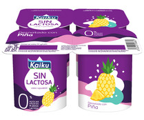 Yogur desnatado 0% materia grasa, sin lactosa ni azúcares añadidos, con piña KAIKU Sin lactosa 4 x 125 g.