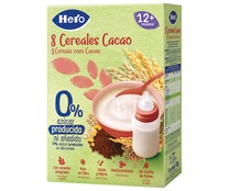 Papilla de 8 cereales y cacao para bebés de + de 12 meses HERO 340 g.