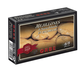 Mejillones de Nueva Zelanda en escabeche ORBE lata de 69 g. Mejillones de Nueva Zelanda en escabeche ORBE lata de 69 g.