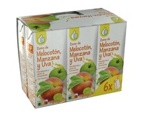 Zumo de melocotón, uva y manzana PRODUCTO ECONÓMICO ALCAMPO brick 6 uds x 20 cl.