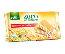 Barquillo relleno de crema sabor vainilla sin azúcares. GULLÓN ZERO 180  g.