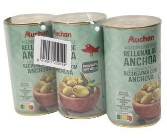 Aceitunas rellenas de anchoa PRODUCTO ALCAMPO pack 3 uds. x 150 g. Aceitunas rellenas de anchoa PRODUCTO ALCAMPO pack 3 uds. x 150 g.