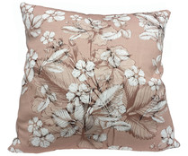 Cojín 100% algodón tejido half panama con diseño de flores, color rosa, 45x45 cm. TEXTIL HOGAR.