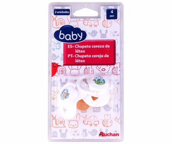 Chupete cereza de látex +4 Meses, Blanco BABY 2 Unidades Chupete cereza de látex +4 Meses, Blanco BABY 2 Unidades