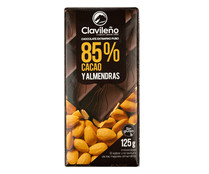Chocolate extrafino puro, 85 % cacao y alñmendras clavileño 125 G.