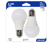 Pack de 2 bombillas LED E27, 9W=60W 806LM 4000K 10000H, PRIMER LEADER. Pack de 2 bombillas LED E27, 9W=60W 806LM 4000K 10000H, PRIMER LEADER.