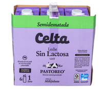 Leche semidesnatada de vaca, sin lactosa y de origen 100% gallega CELTA Pastoreo 6 x 1l.