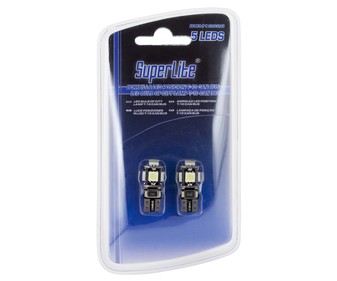 Lote de 2 bombillas de posición con 5 leds para automóvil con luz blanca y Can-Bus, tipo T-10 SUPERLITE. Lote de 2 bombillas de posición con 5 leds para automóvil con luz blanca y Can-Bus, tipo T-10 SUPERLITE.