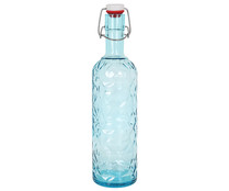 Botella de vidrio de 1 litro, color azul con diseño en relieve, tapón de clip, Cool Blue BORMIOLI ROCCO.