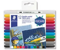 Pack de 12 rotuladores de colores para tela con doble punta, 0,5 y 2mm. STAEDTLER 