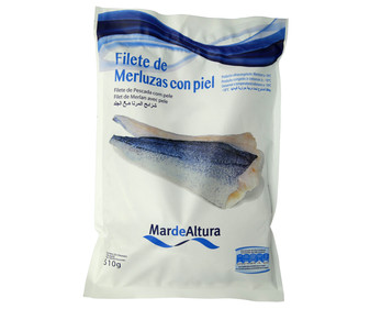 Filetes de merluza, ultracongelados y con piel MAR DE ALTURA 510 g (P.N.E)